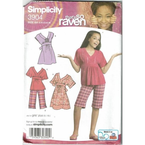 Simplicity Sewing Pattern 3904 Dress Top Shorts Girls Size 8-16 THATS SO RAVEN - Picture 1 of 2